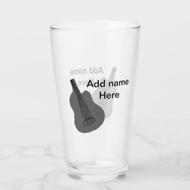 Lägg till namn-text brun akustisk gitarr, redigerb glaskopp (Framsida)