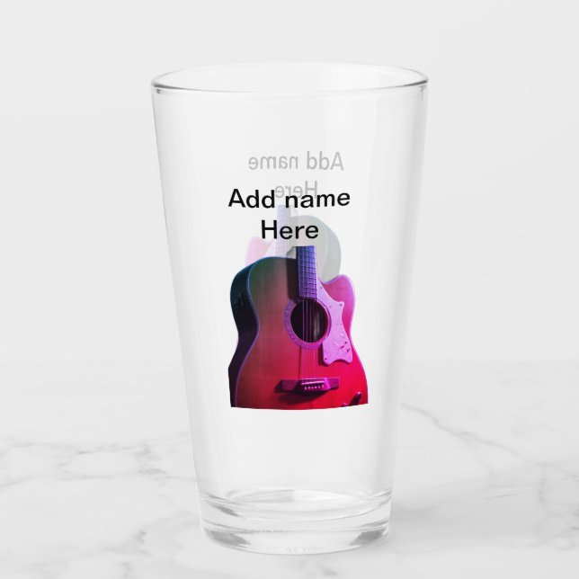 Lägg till namn-text brun akustisk gitarr, redigerb glaskopp (Framsida)