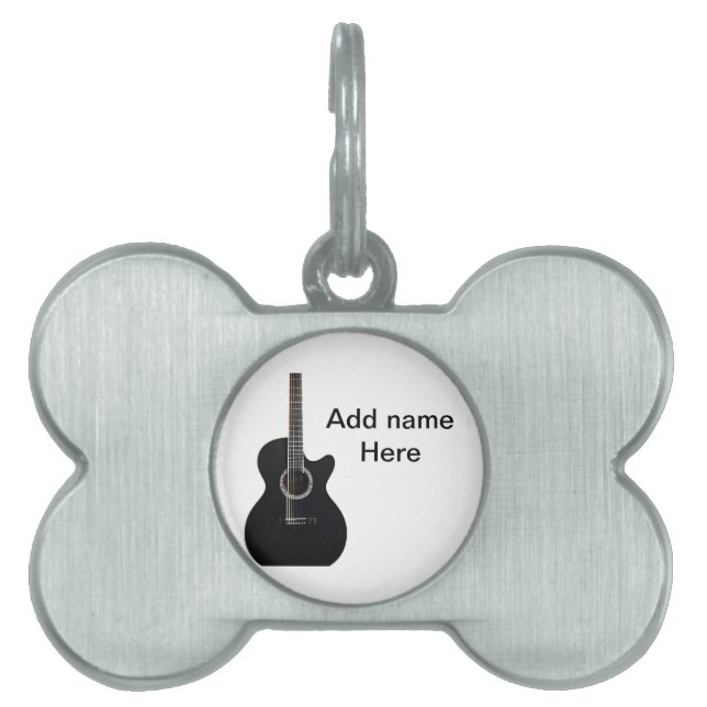 Lägg till namn-text brun akustisk gitarr, redigerb ID-bricka husdjur (Framsidan)