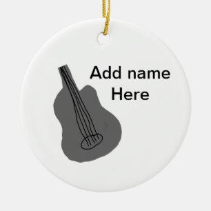 Lägg till namn-text brun akustisk gitarr, redigerb julgransprydnad keramik