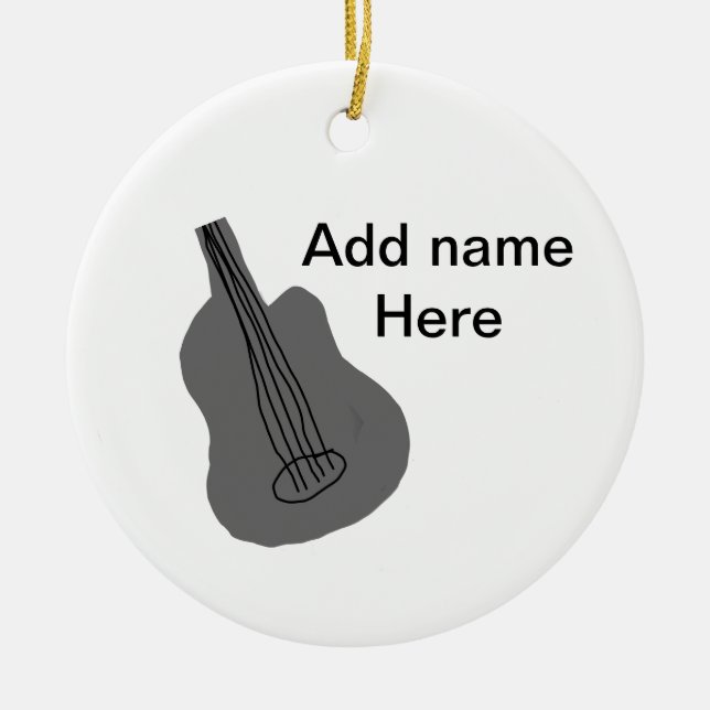 Lägg till namn-text brun akustisk gitarr, redigerb julgransprydnad keramik (Framsidan)