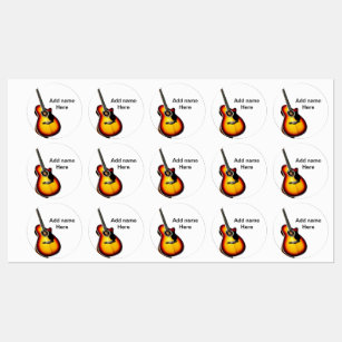 Lägg till namn-text brun akustisk gitarr, redigerb klistermärke
