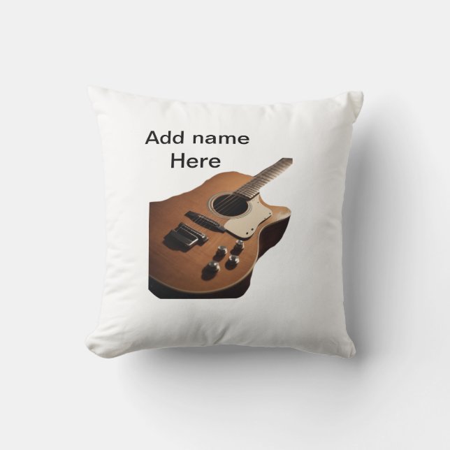 Lägg till namn-text brun akustisk gitarr, redigerb kudde (Framsida)