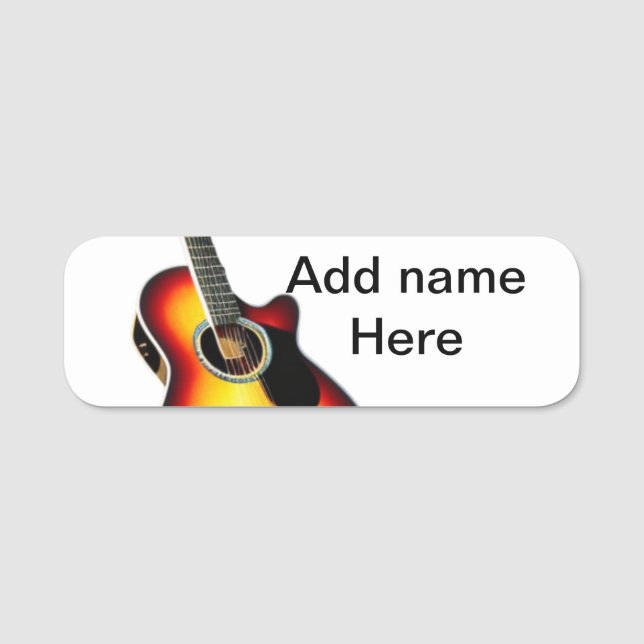 Lägg till namn-text brun akustisk gitarr, redigerb namnbricka (Framsida)