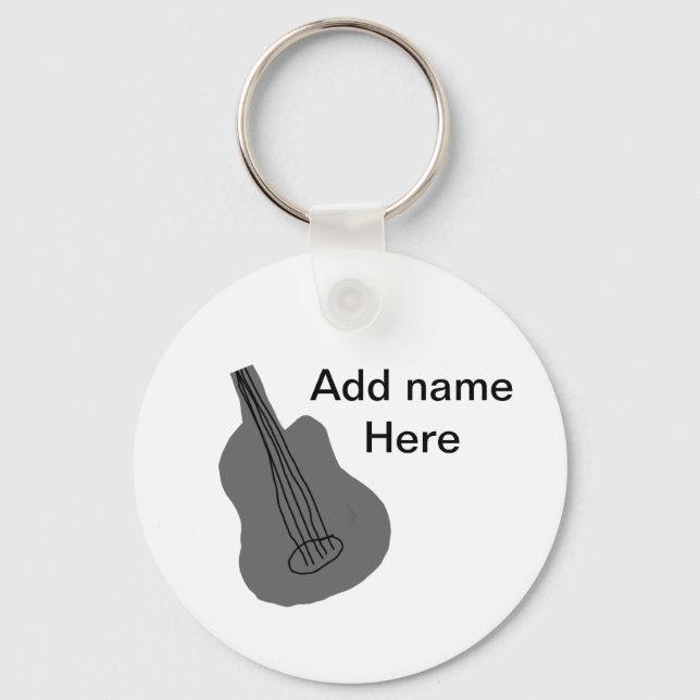 Lägg till namn-text brun akustisk gitarr, redigerb nyckelring (Framsida)