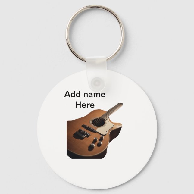 Lägg till namn-text brun akustisk gitarr, redigerb nyckelring (Framsida)