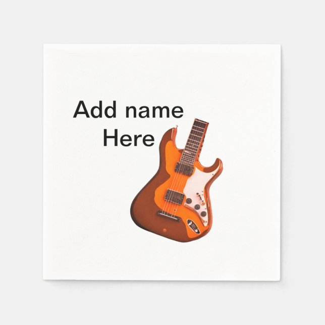 Lägg till namn-text brun akustisk gitarr, redigerb pappersservett (Framsidan)