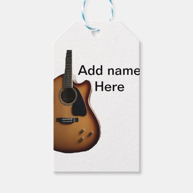 Lägg till namn-text brun akustisk gitarr, redigerb presentetikett (Framsidan)
