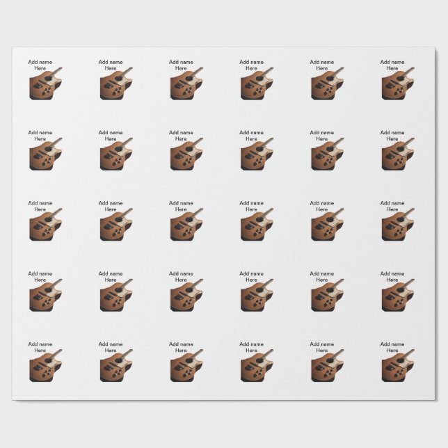 Lägg till namn-text brun akustisk gitarr, redigerb presentpapper (Platt)