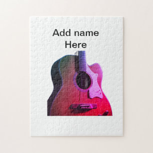 Lägg till namn-text brun akustisk gitarr, redigerb pussel