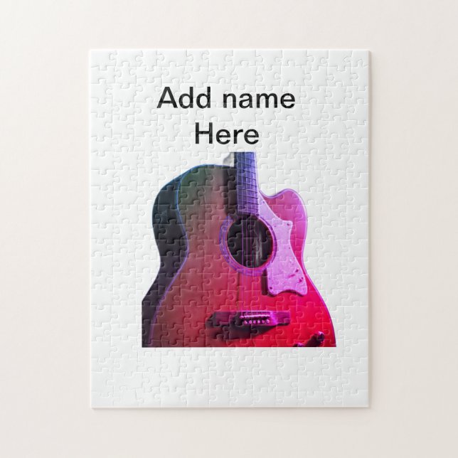 Lägg till namn-text brun akustisk gitarr, redigerb pussel (Vertikal)