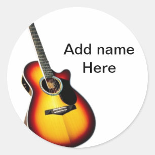 Lägg till namn-text brun akustisk gitarr, redigerb runt klistermärke