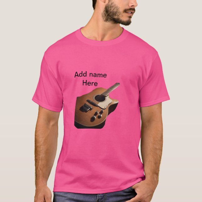 Lägg till namn-text brun akustisk gitarr, redigerb t shirt (Framsida)