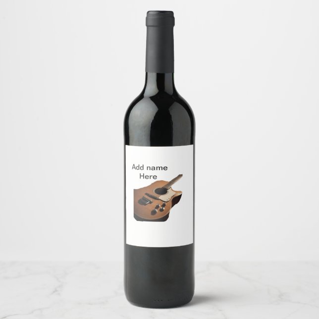 Lägg till namn-text brun akustisk gitarr, redigerb vinflaska etikett (Framsida)