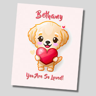 Lägg till Namn Text Golden Retriever Puppy Heart N Poster