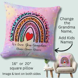 Lägg till Namn Text Grandma Heart Boho Rainbow Leo Kudde