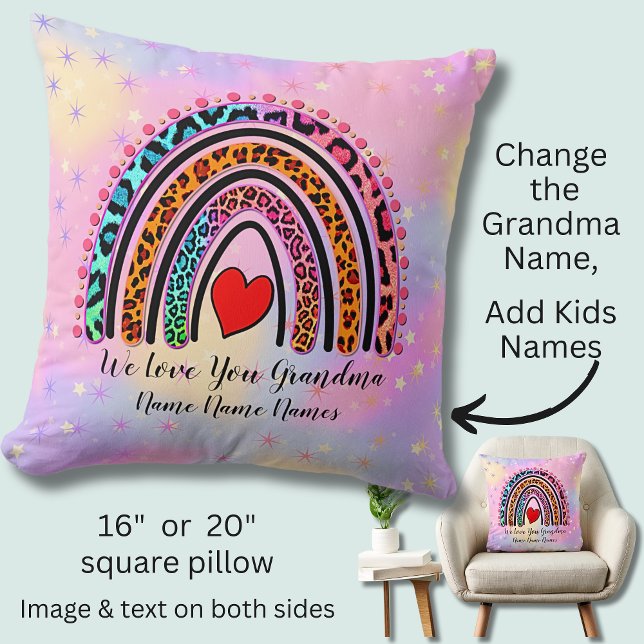 Lägg till Namn Text Grandma Heart Boho Rainbow Leo Kudde (Skapare uppladdad)