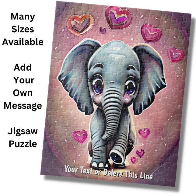 Lägg till Namn-text, Grått Baby-elefant med Rosa H Pussel (Skapare uppladdad)