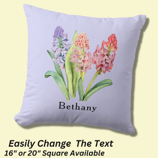 Lägg till Namn-text, Hyacint Flowers, Pinks & Lila Kudde