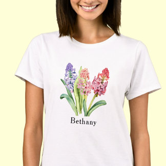 Lägg till Namn-text, Hyacint Flowers, Pinks & Lila T Shirt