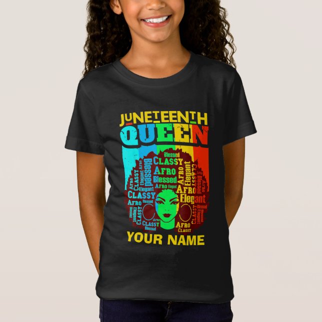Lägg till Namn Text Junetelfte svarta drottningen  T Shirt (Framsida)