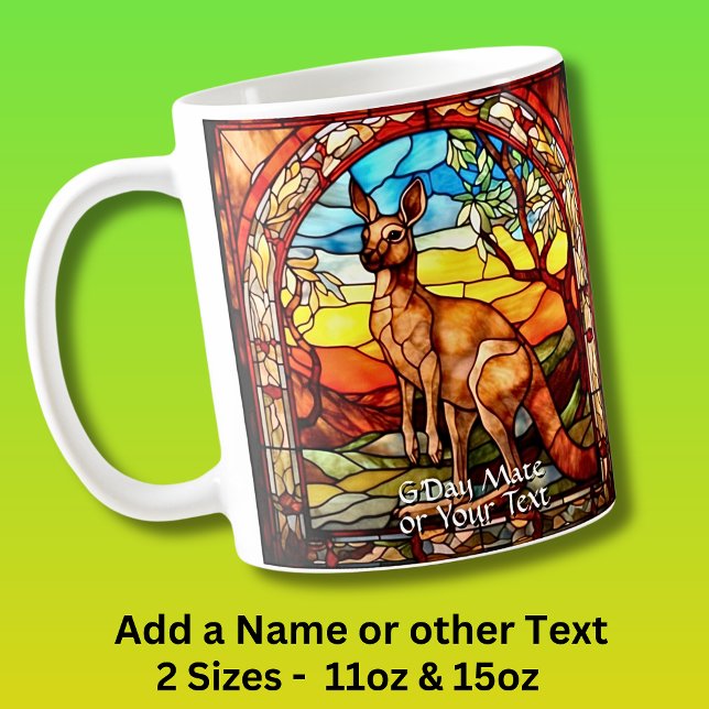 Lägg till Namn-text, Kangaroo-färgat glas Kaffemugg (Skapare uppladdad)