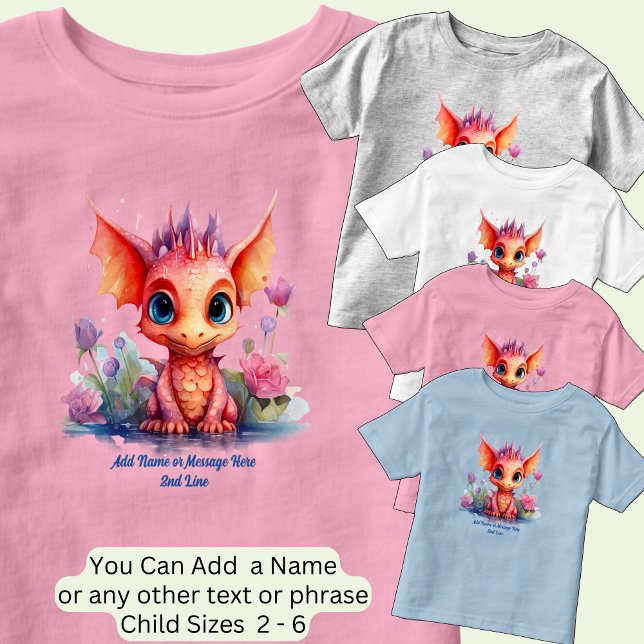 Lägg till Namn-text, Orange Rosa Baby-draken T Shirt (Skapare uppladdad)
