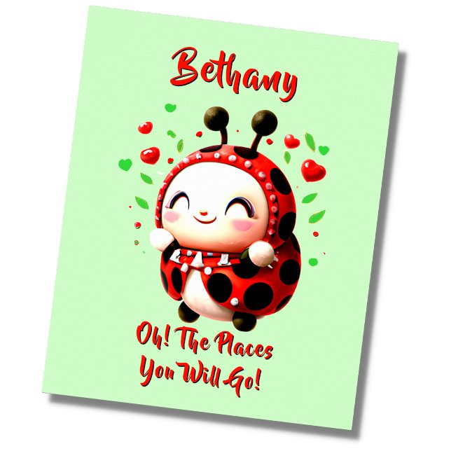 Lägg till Namn-text, Red Ladybug Beetle, Grönt Nur Poster (Skapare uppladdad)
