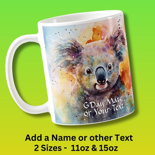 Lägg till Namn & text - Vattenfärg Koala G'day Mat Kaffemugg (Skapare uppladdad)