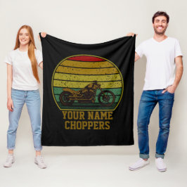 Lägg till Namn-textblock motorcykel Retro-solnedgå Fleecefilt