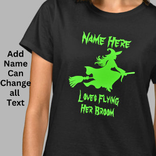 Lägg till Namn-textmatchning med broomstick Hallow T Shirt