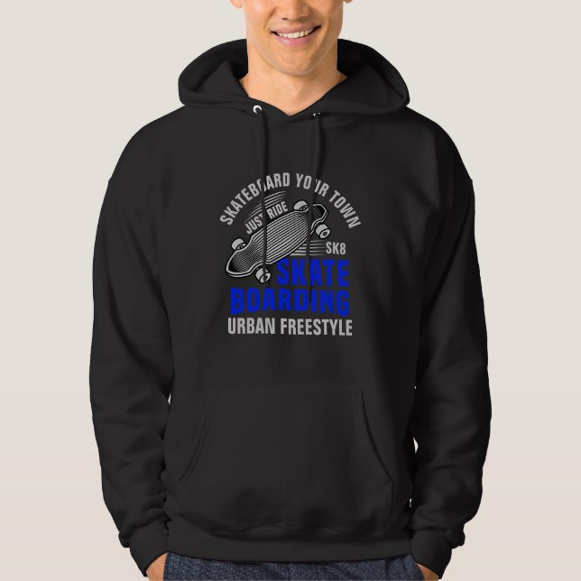 Lägg till Namn-textskateboard Freestyle Hoodie (Framsida)