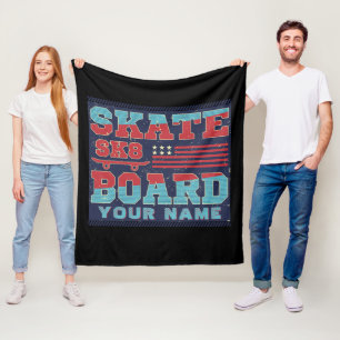 Lägg till Namn-textSkateboard SK8 USA flagga Red B Fleecefilt