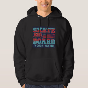 Lägg till Namn-textSkateboard SK8 USA flagga Red B Hoodie
