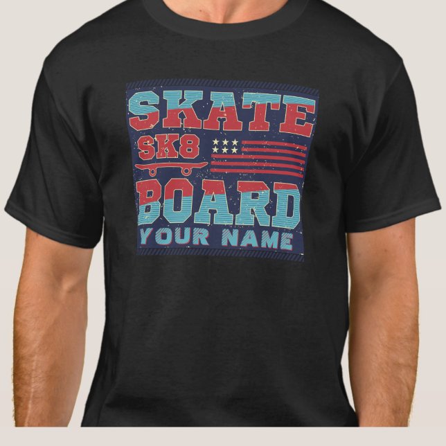 Lägg till Namn-textSkateboard SK8 USA flagga Red B T Shirt (Skapare uppladdad)