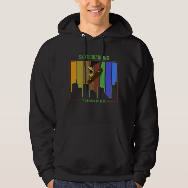 Lägg till Namn-textskateboarding på stadsscen Hoodie (Framsida)