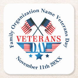 Lägg till Namn-textveterandagen Flagga Firande Par Underlägg Papper Kvadrat