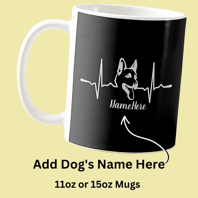 Lägg till Namn, tyska shepherd Heartslag på Black Kaffemugg (Skapare uppladdad)