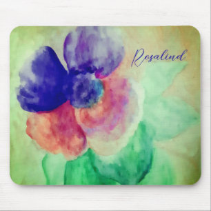 Lägg till Namn Violet Blue och Rosa Pastel Blommig Musmatta
