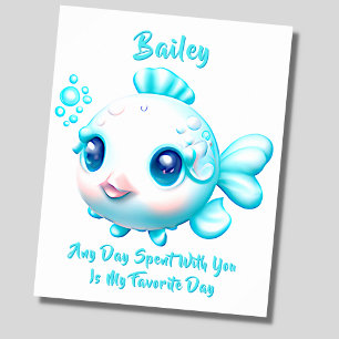 Lägg till namntext, Baby Aqua Blå Fisk Nursery Poster