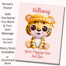 Lägg till namntext, baby tiger med hatt på rosa poster