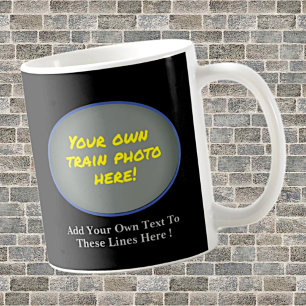 Lägg till namntext, bild i blått ovalfoto Tåg Kaffemugg