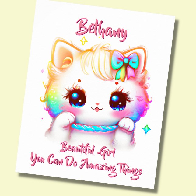 Lägg till namntext,  Färgstark Kattunge Barnkammar Poster (Skapare uppladdad)