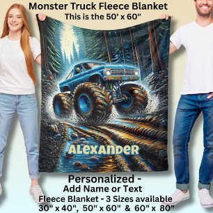 Lägg till namntext, Monstertruck i skog Fleecefilt