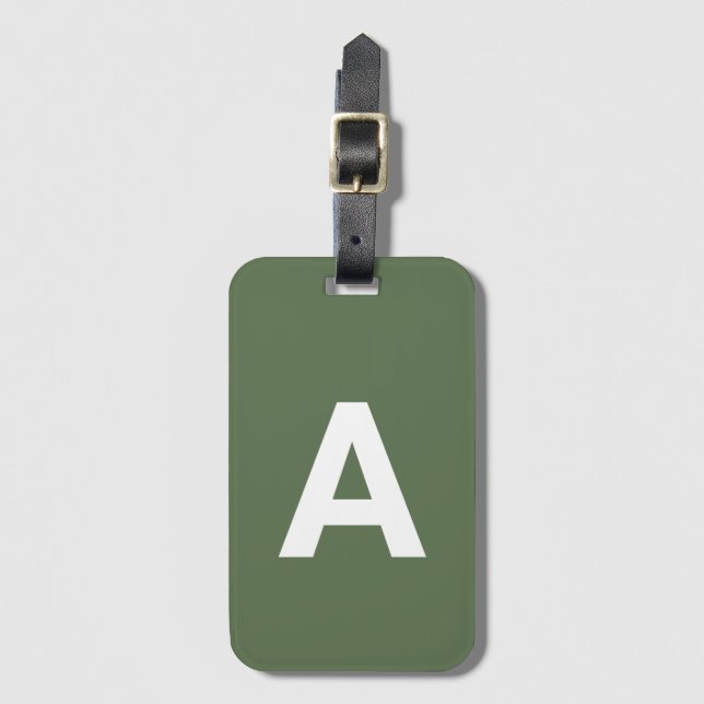 Lägg till Oliv grönt monogram-Personlig Bagagebricka (Framsida vertikal)