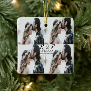 Lägg till par fotomeritering, gift tilläggsdatum å julgransprydnad keramik