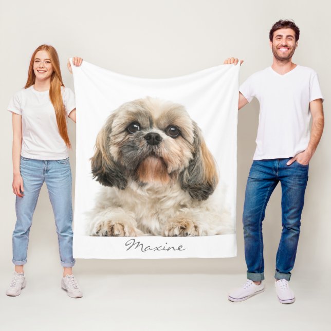 Lägg till Personligen Pet Porträtt Shih Tzu Hund Fleecefilt (På plats)
