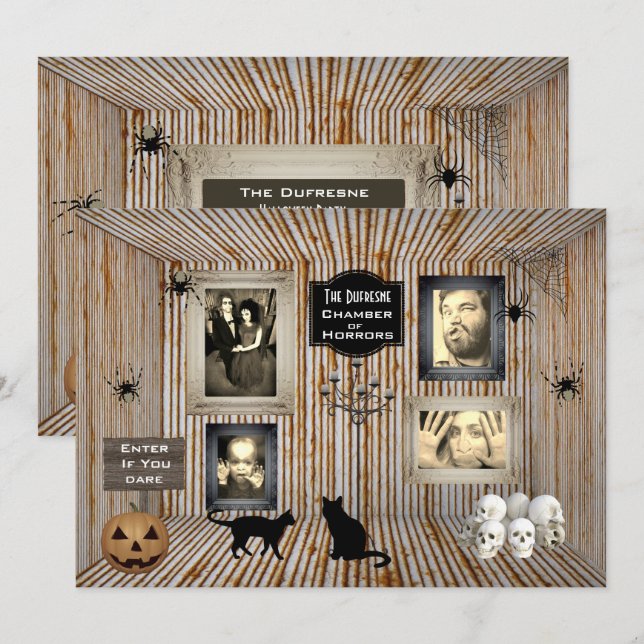 Lägg till Photos House of Horrors Halloween Inbjud Inbjudningar (Fram/baksida)