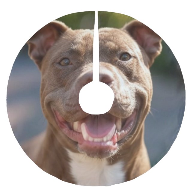 Lägg till Pit Bull Foto Anpassa Julgransmatta Borstad Polyester (Framsidan)