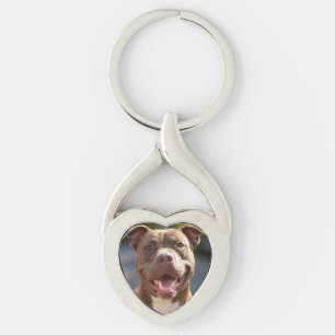 Lägg till Pit Bull Photo Customize Twisted Heart Silverfärgad Nyckelring